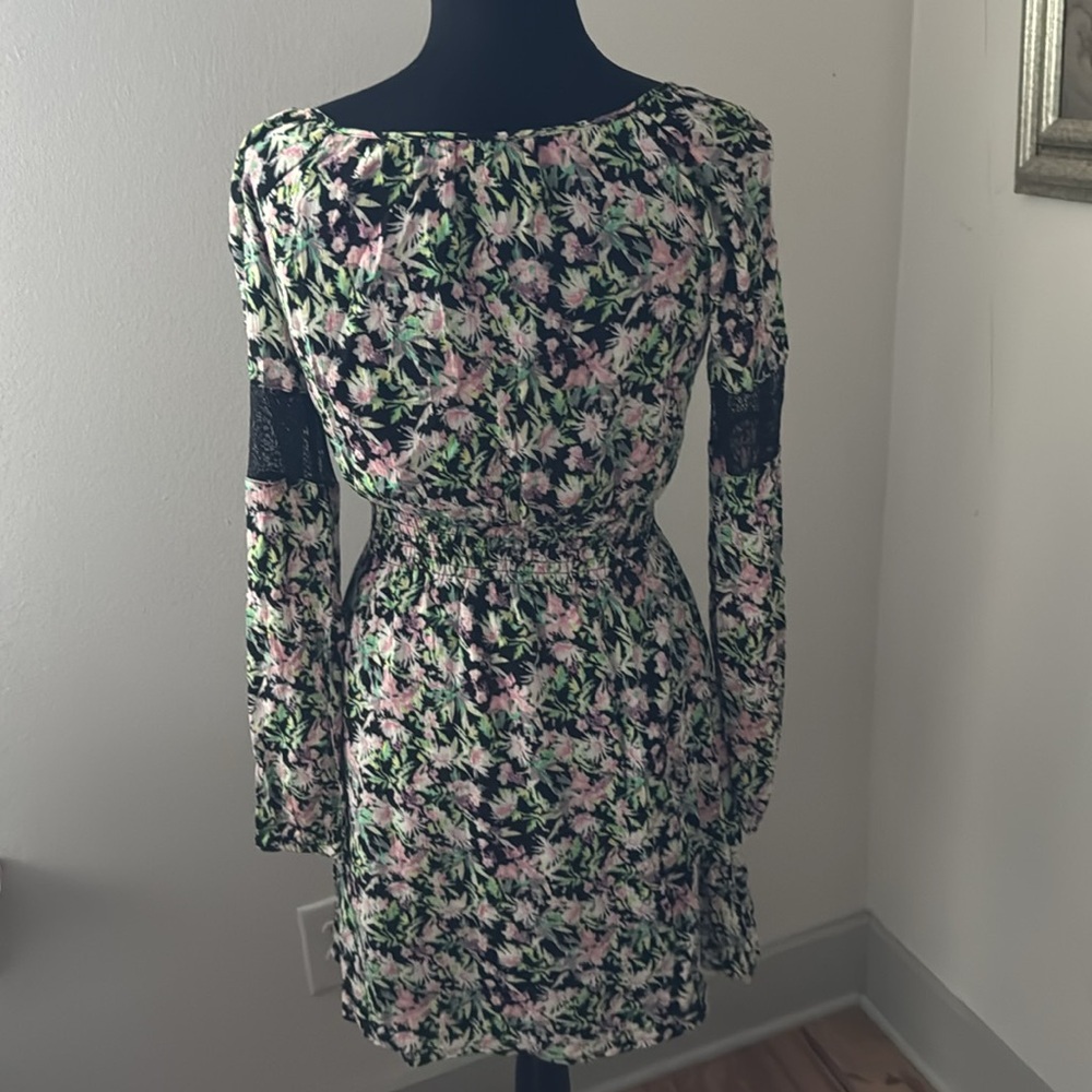 Princess Vera Wang floral print peasant mini dress long sleeves‎ elastic waist S - Picture 6 of 8